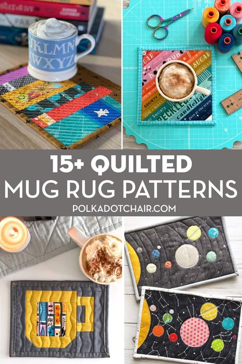 Free Mug Rug Patterns, Free Mug Rug, Rug Mugs, Quilted Mug Rugs, Quilt Books, Mug Rug Tutorial, Sew Crafts, Small Quilt Projects, Polka Dot Chair