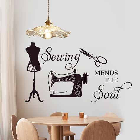 Faster shipping. Better service Spare Room Design, Simple Room Decoration, Sewing Logo Design, Shabby Chic Diy Projects, Sewing Room Inspiration, Sewing Quotes, Adhesive Wall Art, Sewing Room Design, Logo Design Inspiration Creative