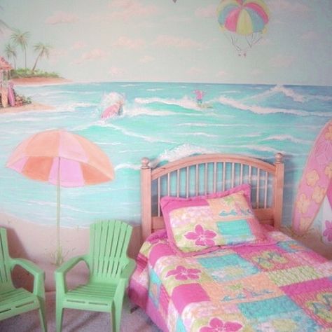 Surfer Girl Room, Surfer Girl Bedroom, Beach Themed Bedroom, Coconut Dream, Tropical Bedrooms, Tropical Girl, Barbie Summer, Themed Rooms, Beach Room