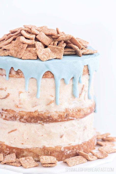 Cinnamon Toast Crunch Ice Cream Cake Cinnamon Toast Crunch Ice Cream Cake, Cinnamon Toast Crunch Cake, Cinnamon Toast Crunch Bars, Cereal Cake, Make Ice Cream Cake, Diy Cinnamon, Cake Sprinkles, Cinnamon Ice Cream, Crunch Cake