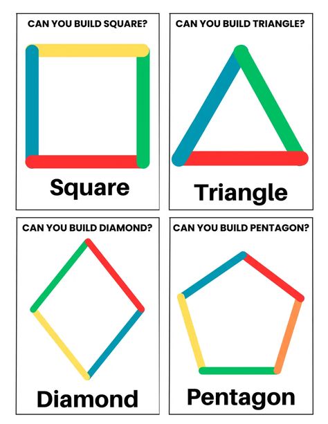 Popsicle Sticks Activity Game.pdf Popsicle Stick Shape Mats, Popsicle Stick Shapes Free Printable, Popsicle Stick Shapes, Occupational Therapy Kids, Shape Templates, 2d Shapes, Match Stick, Math Projects, Popsicle Stick