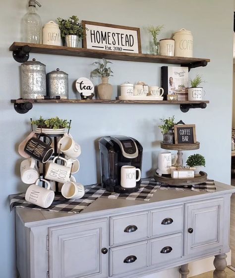 Coffee Bar Ideas Kitchen, Coffee Bar In Kitchen, Coffee Bar Ideas Kitchen Counter, Kitchen Coffee Bar, Coin Café, Coffee Bar Station, Farmhouse Coffee Bar, Coffee Bar Ideas, Diy Coffee Bar