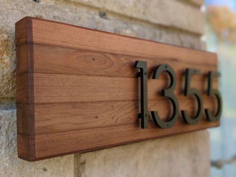 Modern Front Gate Design, Mid Century Modern Mailbox, Contemporary House Numbers, Address Signs For Yard, Apartment Doors, Be Magnetic, Modern House Numbers Sign, House Number Plates, Wooden Signage