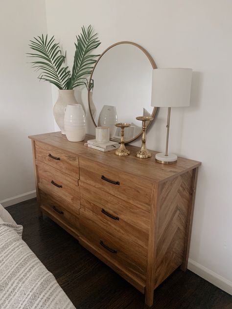 Bedroom Tv Stand Dresser, Modern Boho Bedroom Dressers, Trendy Bedroom Dressers, Apartment Dresser Ideas, Boho Modern Bedroom Dressers, Master Bed Dresser Decor, Bohemian Bedroom Dresser, Bathroom Dresser Decor, Bedroom Ideas With Dressers