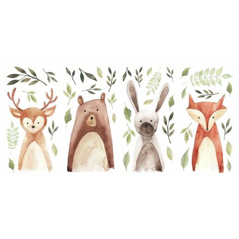 Isabelle & Max™ Watercolor Peel and Stick Wall Decals & Reviews | Wayfair Affordable Wall Decor, Peel And Stick Wall Decals, Watercolor Woodland, Woodland Critters, Cat Air, Wall Decor Decals, Woodland Creatures, Watercolor Animals, Woodland Animals