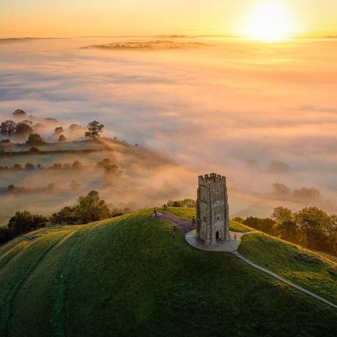 Glastonbury Tor | Somerset | Art Prints & Canvas available , Watercolour prints on A4 £25 A2 £35 . #Drone #dronestagram #dronephotography… Castle On A Hill, Glastonbury England, Mists Of Avalon, Glastonbury Tor, England And Scotland, White Horses, British Isles, Drone Photography, Beautiful Places To Visit