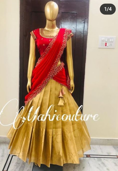 Orange Colour Combination, Lehenga Color Combinations, Saree Trending, Saree Pattu, Short Night Dress, Green Blouse Designs, Green Combination, Blouse Designs Catalogue, Half Saree Lehenga