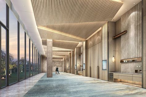 Fuzhou Marriott Hotel Riverside: Fuzhou City hotel accommodations Prefunction Hall Design, Pre Function Hall, Prefunction Hall, Prefunction Design, Hotel Ballroom Design, Ballroom Design, Column Cladding, Convention Hall, Function Hall