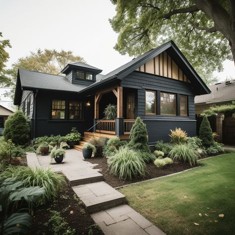 Family Home Inspiration, Home Siding Design, Modern Craftsman Bungalow Exterior, Semi Modern House Interior Design, Modern Cabin Landscaping, Home Renovation Small House, Historic Bungalow Exterior, Rustic Bungalow Exterior, Modern Exterior Remodel