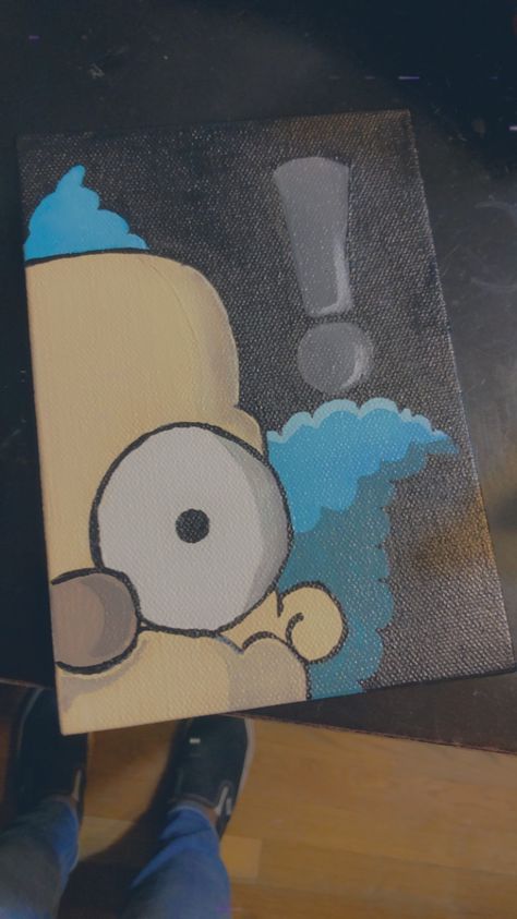 This is a painting of krusty the clown from the Simpsons show I used Apple barrel paint from walmart and a $1 canvas from family dollar. Canvas Painting Drawing Ideas, Klaws Paintings Ideas, Fun Cartoon Paintings, Krusty The Clown Painting, Easy Simpsons Painting, Canvas Drawings Cartoon, The Simpsons Painting Ideas, Bart Simpson Canvas Painting, Kaws Painting Ideas On Canvas Easy