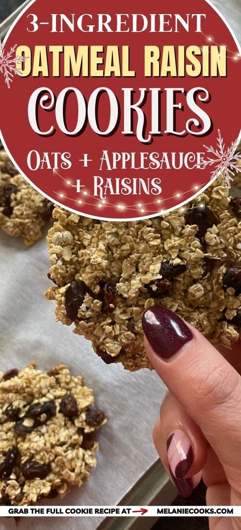 3 Ingredient Oatmeal Raisin Cookies, Things To Make With Oats Easy Recipes, Apple Banana Oatmeal Cookies, Raisin Oatmeal Cookies Healthy, Oatmeal Applesauce Cookies Healthy, Easy Oatmeal Raisin Cookies Healthy, Applesauce In Recipes, Low Calorie Oatmeal Raisin Cookies, Weight Watchers Oatmeal Raisin Cookies