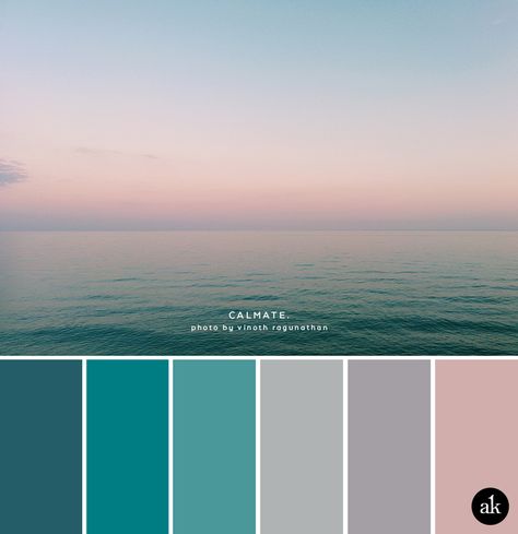 an ocean-sunset-inspired color palette // turquoise, gray, pale pink Pink And Teal Colour Palette, Pink Grey Teal Color Palette, Blue Green Grey Pink Color Palette, Blue Green Teal Color Scheme, Pink Blue Colour Scheme, Teal Green And Pink Bedroom, Color Combo With Navy Blue, Blue And Gray Color Scheme, Teal And Gray Color Palette