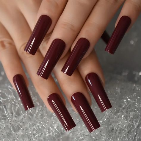 Includes 24 Nails Long Square Gel Nails, Square Gel Nails, Wine Nails, Long Press On Nails, Red Acrylic Nails, Nail Art At Home, Nails Salon, Gel Tips, Nail Forms