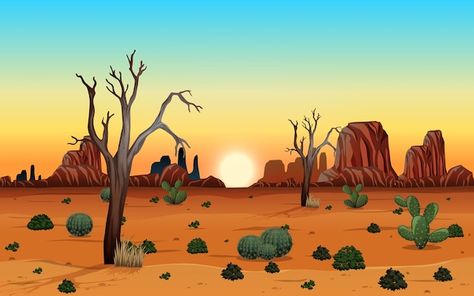 Wild desert landscape at daytime scene | Free Vector #Freepik #freevector #desert-cactus #oasis #desert #sahara Desert Cartoon, Money Animation, Desert Drawing, Nature Cartoon, Desert Background, Desert Sahara, Dry Tree, Dry Desert, Old Egypt