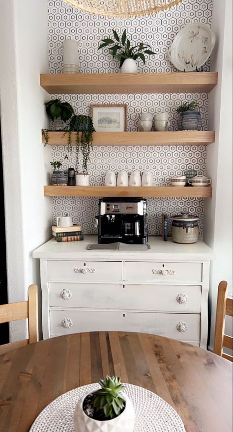 Coffee Bar In Kitchen, Built In Coffee Bar, Coffee Bar At Home, Bar In Kitchen, Bars Ideas, Coffee Shelf, Kitchen Coffee Bar, Coffee Mornings, Coffee Inspiration