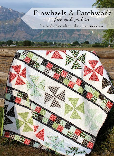 Pinwheels and Patchwork free quilt pattern from A Bright Corner Modern Christmas Quilt, Pinwheel Quilts, Inspirational Quilts, Christmas Quilt Blocks, Pinwheel Block, Row Quilt, Christmas Quilt Patterns, Pinwheel Quilt, Holiday Quilts