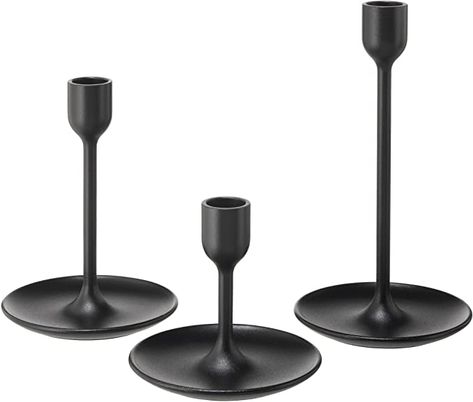 Amazon.com: IKEA FULLTALIG Candlestick, set of 3 Powder Coating Black Aluminum Candlestick Holder for taper candles, Table Romantic for Wedding, Birthday, Dinner Home & Bar Decorative (No LED Candle Included): Home & Kitchen Black Candlesticks, Ikea Finds, Block Candles, Ikea Website, Recycling Facility, Ikea Family, Black Candles, Candle Holder Set, Led Candles