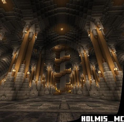 Huge Underground Base Minecraft, Megabase Ideas Minecraft, Ancient Greek Minecraft Builds, Minecraft Dwarven Mine, Dwarven City Minecraft, Minecraft Vault Door, Cave Builds Minecraft, Minecraft Dungeon Build, Minecraft Cave House Ideas