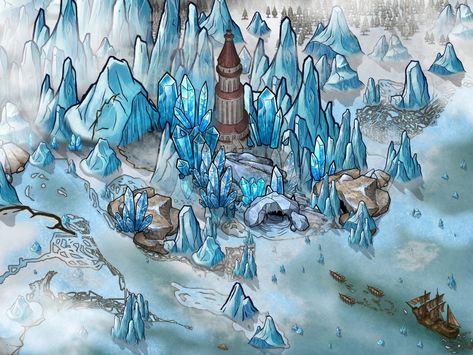 Ice Village, Fantasy City Map, Fantasy Map Making, Map Making, Map Projects, Ice Castles, Island Map, Ice Crystals, Fantasy City