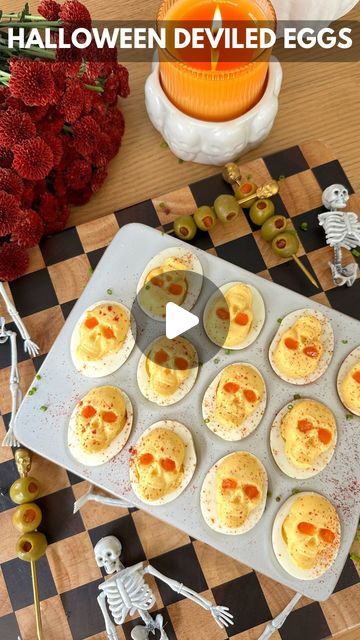 Jessie Jane Daye on Instagram: "Skeleton Deviled Eggs just hit different 😉💀 Comment, “eggs” for the link to the recipe, tutorial, and skull mold sent to your dm!   https://www.jessiedaye.com/all-recipes/2024/9/20/halloween-skeleton-deviled-eggs  #halloween #fall #deviledeggs #easyrecipes" Halloween Deviled Eggs Spider, Deviled Egg Halloween, Devil Deviled Eggs, Skull Deviled Eggs, Halloween Develd Eggs, Deviled Eggs For Halloween, Skeleton Food Ideas, Halloween Deviled Eggs Eyeballs, Fall Deviled Eggs