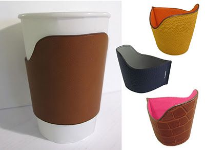 Hermes cup holders - way to repurpose those scraps of leather and crocodile Reusable Coffee Sleeve, Diy Slippers, Coffee Cup Sleeves, Leather Jewels, Crochet Knit Stitches, Coffee Sleeve, Cup Sleeve, Leather Workshop, Diy Cups