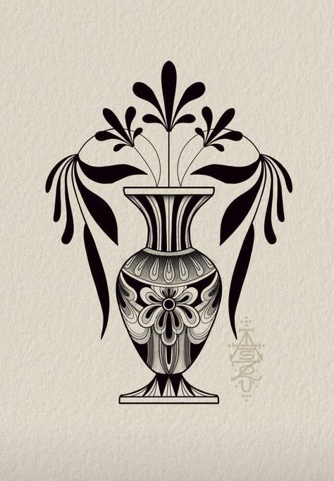 Ornate Vase Tattoo, African Vase Tattoo, Back Vase Tattoo, Ornamental Vase Tattoo, Vase Tattoo Traditional, Vase Back Tattoo, Traditional Vase Tattoos, Traditional Tattoo Vase, Vase Tattoo Design