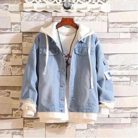 Attack On Titan Jean, Hooded Denim Jacket, Style Hip Hop, Stylish Jackets, Black Denim Jacket, Denim Coat Jacket, Blue Hoodie, Boys Jacket, Mens Denim