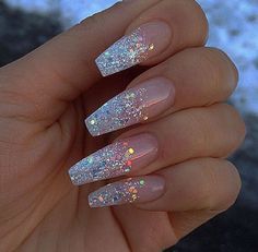 Sparkly Acrylic Nails Coffin, Sparkly Acrylic Nails, Nails Clear, Clear Acrylic Nails, Winter Nails Acrylic, Nagel Tips, Coffin Shape Nails, Wedding Nails Design, Christmas Nails Acrylic