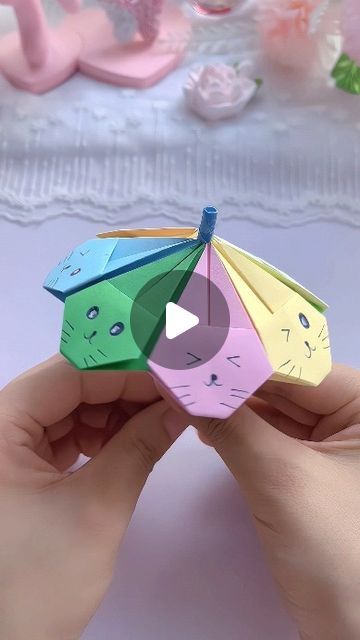 paper crafts creator on Instagram: "Kitty Umbrella Origami Tutorial 
#OrigamiTutorial #Parent-childcraft #HandmadeOrigami #Origami #UmbrellaOrigami" Origami Umbrella, Umbrella Paper, Paper Craft For Kids, Origami Tutorial, Paper Crafts For Kids, Craft For Kids, Paper Craft, Origami, Umbrella