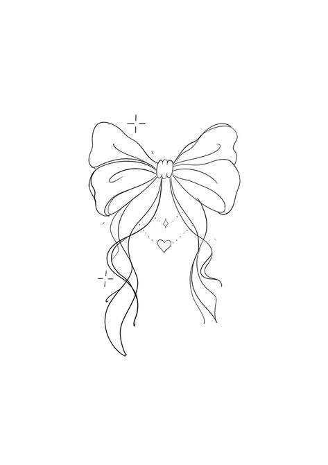 Heart Bow Tattoo, Minimalist Patchwork Tattoo, Cheerleading Tattoos, Bow Tattoo Stencil, Mexican Tattoo For Women, Line Tattoos For Women, Pink Bow Tattoos, Soft Tattoo, Basic Tattoos