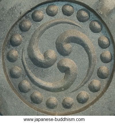 The middle of the dharma wheel represents moral discipline. It often has three… Wheel Of Dharma, Roof Eaves, Ceramic Roof Tiles, Japanese Buddhism, Water Symbol, Buddhism Symbols, Symbolic Art, Buddhist Symbols, Dharma Wheel