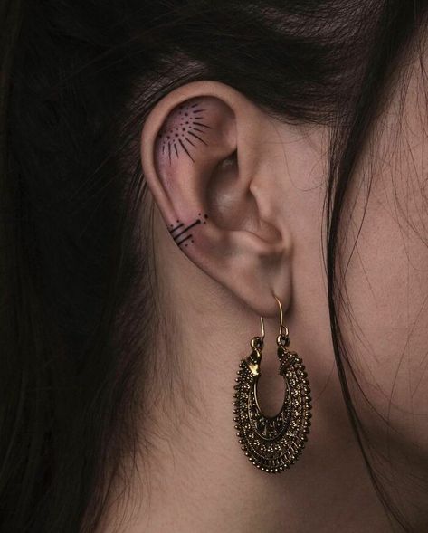 Sun Pattern Tattoo Inner Ear Tattoo, Inside Ear, Cream Tattoo, Ear Tattoos, Boho Tattoos, Pattern Tattoo, The Ear, Simplistic Tattoos, Big Earrings