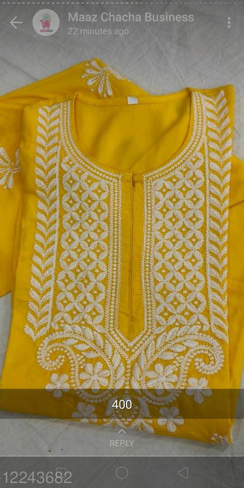 Lakhnow Kurti, Emrodary Work Design, Embroidery Khaka, Pakistani Embroidery, Embroidery Neck Design, Chikan Embroidery, Chicken Kari, Phulkari Embroidery, Kurti Embroidery