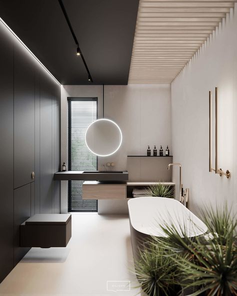 Beautiful Bathroom Designs, Contemporary Bathroom Designs, Bad Inspiration, Mirror On The Wall, 아파트 인테리어, Contemporary Bathrooms, Bath Room, Contemporary Interior Design, Beautiful Bathrooms