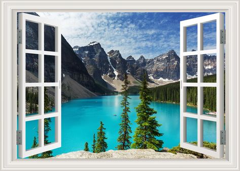 Window Wall Mural, Mountain Wall Mural, Window Mural, 3d Wall Decals, Deco Panel, Fake Window, Illusion 3d, Faux Window, Removable Wall Murals