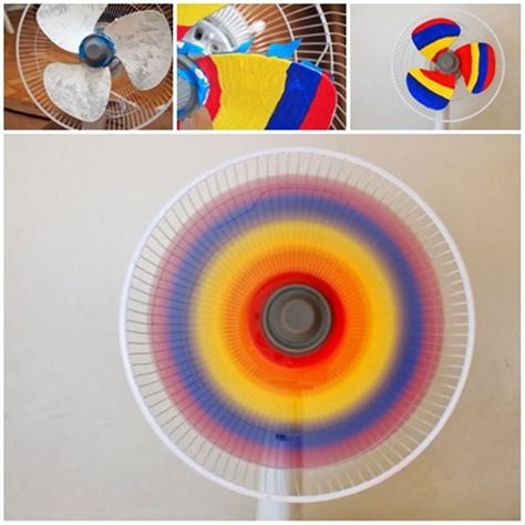 Painted Fan Blades, Rainbow Fan, Painted Fan, Blue Crafts, Diy Rainbow, Diy Fan, Diy Greenhouse, Diy Tags, Fan Blades