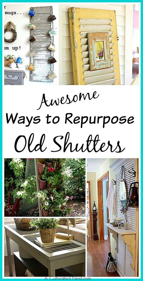 Awesome Ways To Repurpose Old Shutters - Lots of great inspiration! DIY home decorating projects, upcycle projects, vintage, shutters, decorating ideas Shutter Projects, Shutter Decor, Vintage Shutters, Diy Shutters, Old Shutters, Diy Upcycling, Shutter Doors, Window Shutters, Old Doors