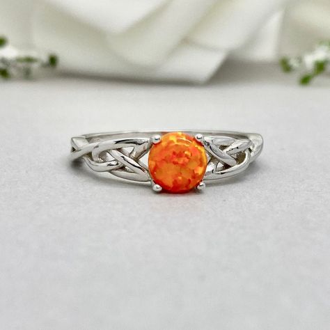 Round Orange Opal Celtic Ring Sterling Silver Lab Orange Fire Opal Celtic Engagement Ring Round Orange Opal Promise Wedding Ring by xoxojewelryshop on Etsy Garnet Wedding Rings, Garnet Wedding, Celtic Engagement Rings, Celtic Ring, Silver Lab, Engagement Ring Round, White Opal Ring, Wedding Rings Round, Sterling Silver Wedding Rings