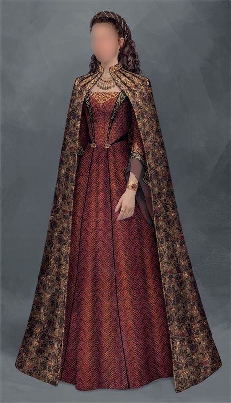 Medieval Dress Royal, Game Of Thrones Dress, Game Of Thrones Outfits, Medieval Gown, Medieval Clothes, Old Fashion Dresses, Royal Dresses, Gambar Figur, Fantasy Gowns