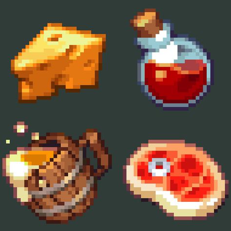 ArtStation - Pixelart Items, Hoon Kim Pixel Food Art, Pixel Texture, Pixel Food, How To Pixel Art, Pixel Art Food, Piskel Art, Pixel Animation, Pixel Art Tutorial, Arte 8 Bits