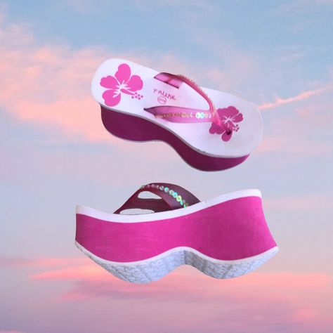 Y2k Summer Shoes, Mcbling Shoes, Gyaru Shoes, Keywest Kitten, Y2k Sandals, Platform Thong Sandals, Tropical Girl, Barbie Summer, Dr Shoes