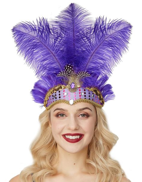 Trapeze Costume, Hawaii Halloween, Circus Themed Costumes, Hair Dyer, Mardi Gras Crafts, Showgirl Costume, Show Girl, Flapper Headband, Feather Headpiece