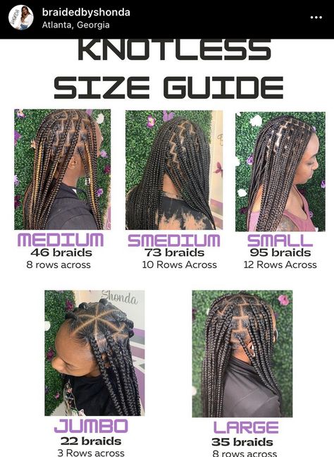 Sizes Of Knotless Braids, Different Box Braid Sizes, Knotless Braiding Pattern, Parting Sections For Box Braids, Braiding Hair Page Names, Braid Section Guide, Hair Parting Guide For Braids, Knotless Braid Mapping, Parting Method For Box Braids