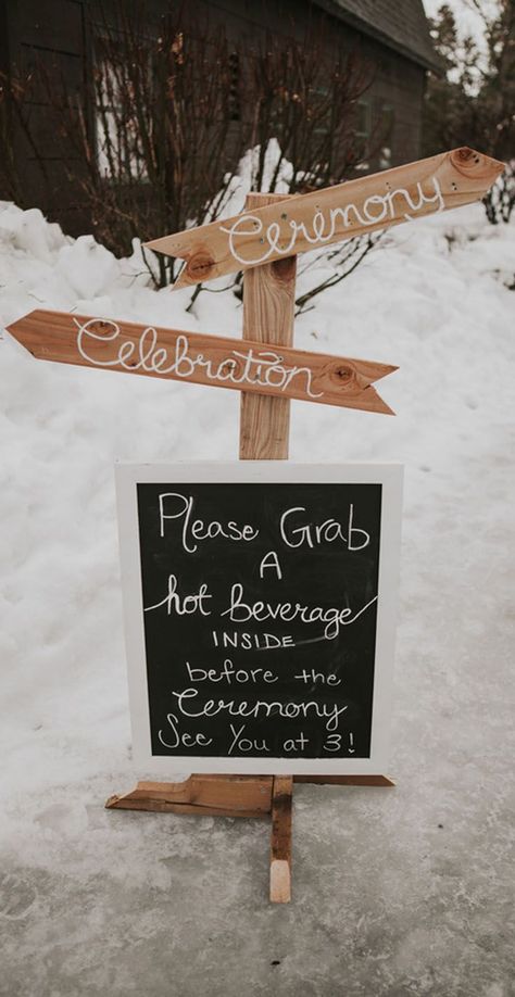 Guests were encouraged to bring a warm drink from inside to watch the exchanging of vows. With all the snow, a hot beverage was much appreciated by guests. | A Snowy Outdoor Winter Wedding | Kate Aspen | #wedding #winterwedding  Winter wedding styling ideas and inspiration wedding #trend #bride #groom #decor #styling #dress #bouquet #wedding #weddingideas #weddingcake #weddinginspiration #creativewedding Snowy Wedding Ceremony, Winter Outdoor Ceremony, Outdoor Wedding Ceremony Winter, Winter Outdoor Wedding Ceremony, Outdoor Winter Ceremony, Winter Wedding Venues Outdoor, Winter Wedding Outside Ceremony, Winter Wedding Ceremony Ideas, Backyard Winter Wedding