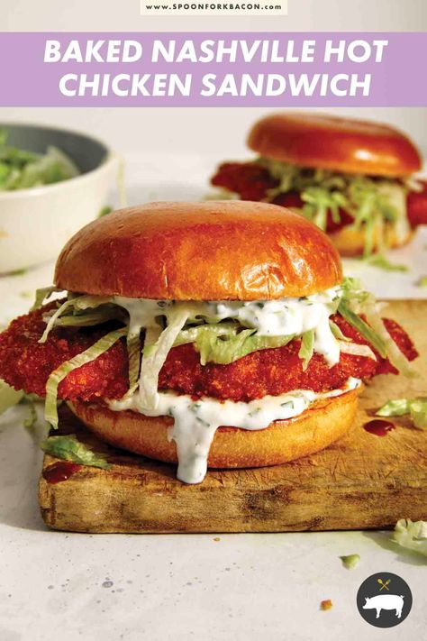 A Delicious Baked Nashville Hot Chicken Sandwich with Honey that is easy to make, just as delicious, but healthier than fried version! We guarantee everyone will absolutely love this mouthwatering sandwich! #recipe #hotchickensandwich #sandwich #hotchicken Nashville Honey Hot Chicken, Baked Nashville Hot Chicken, Nashville Chicken Sandwich, Nashville Hot Chicken Sandwich Recipe, Chicken Breast Sandwich Recipes, Honey Hot Chicken, Chicken Bacon Sandwich, Nashville Hot Chicken Sandwich, Nashville Hot Chicken Recipe