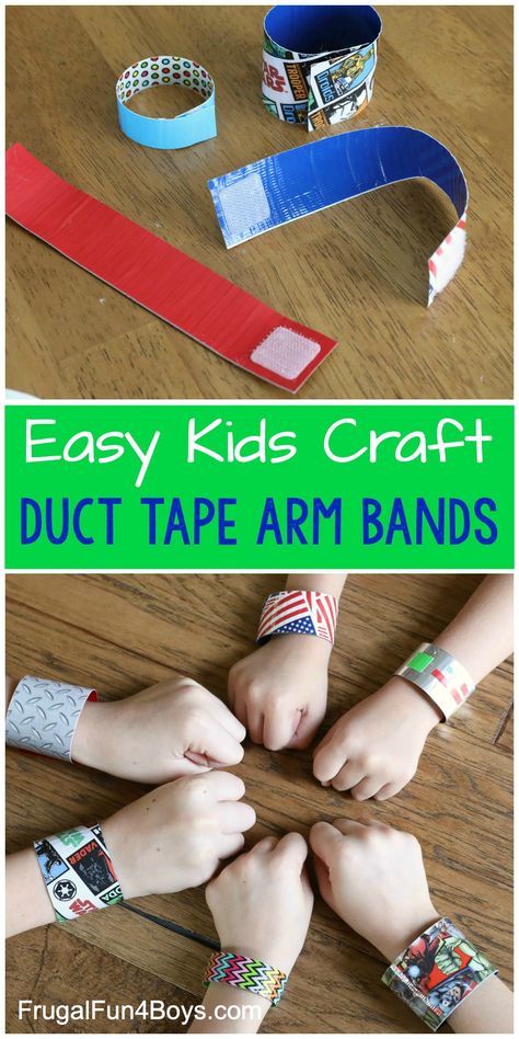 Duct Tape Craft! How to Make Velcro Arm Bands - Frugal Fun For Boys and Girls Duct Tape Bracelets, Diy Braces, Duct Tape Projects, Duct Tape Flowers, Duct Tape Wallet, Duct Tape Crafts, Wallet Tutorial, Birthday Gifts For Teens, Crafts For Boys