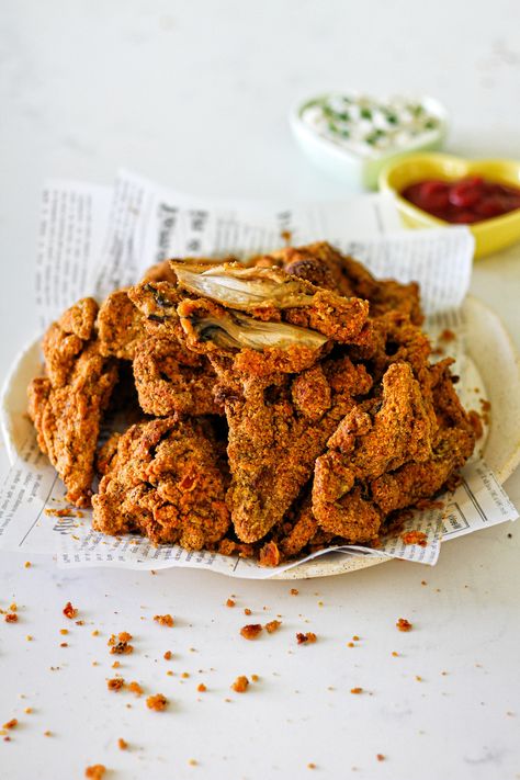 Air Fried Oyster Mushroom with Gluten Free Breading Tofu Feta, Vegan Fried Chicken, Teriyaki Tofu, Rice Paper Rolls, Fried Oysters, Fried Mushrooms, Whole Roasted Cauliflower, Savory Pancakes, Crispy Chickpeas