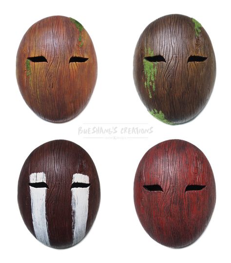 Wooden Masks by Bueshang Wood Mask Art, Wood Mask Design, Wooden Mask Art, Cool Masks Designs Ideas, Fantasy Mask Design, Japanese Mask Art, Mask Design Drawing, Mask Drawing Ideas, Masks Drawing