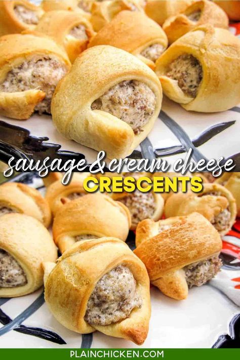 3 Ingredient Crescent Sausage Bites, Sausage Brunch Ideas, Sausage In Crescent Rolls, Sausage With Crescent Rolls, Sausage Cream Cheese Bites, Sausage Cream Cheese Cresant Rolls, Sausage And Cheese Appetizers, Sausage Snack Recipes, Crescent Rolls And Sausage