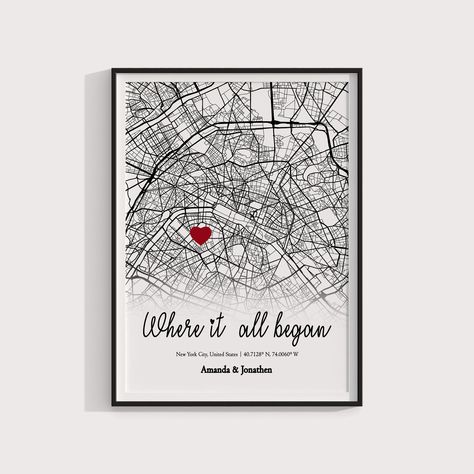 Where We Met Map, Map Anniversary Gift, Art Romantique, Photo Collage Gift, Map Background, Where It All Began, Print Map, Personalized Map, Map Gifts